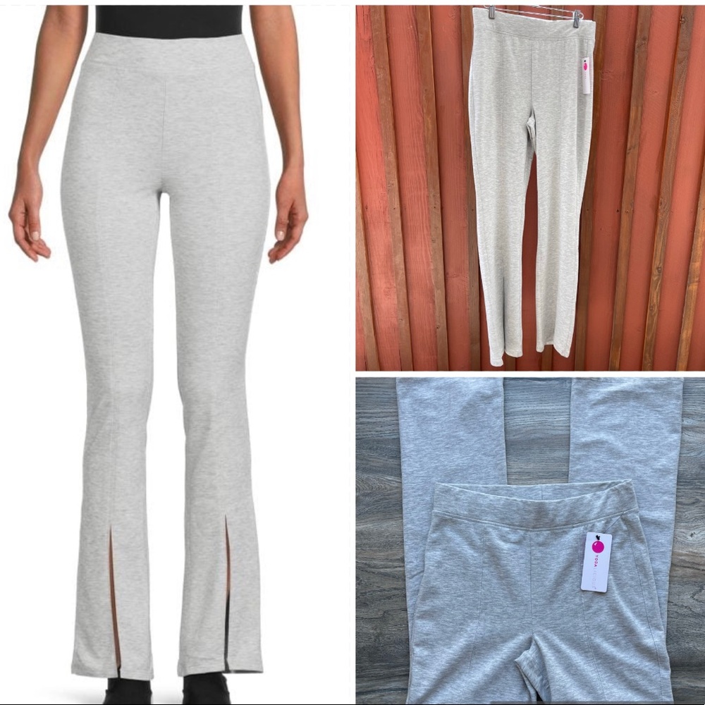 YOGALICIOUS Light Gray High-Rise Front Slit Flared Pants Medium Women New NWT